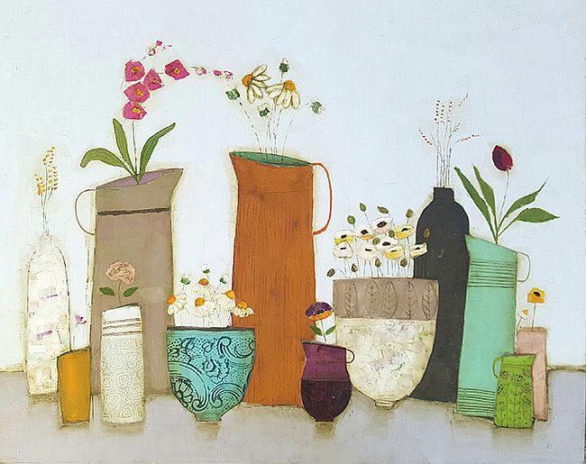 Eithne  Roberts - Big orange daisy jug and other blooms